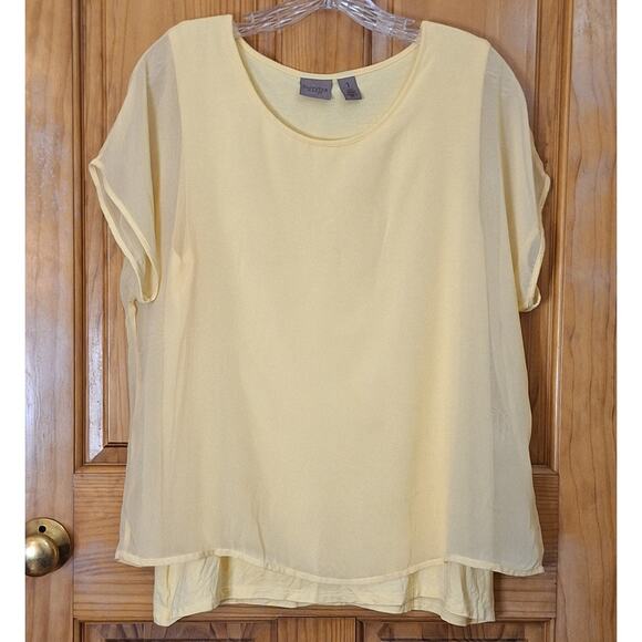Chico's Easywear Shirt Women's Small Naples Yellow Layered Sheer Comfy Coastal - Picture 1 of 9